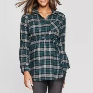 *Final price* ISABEL MATERNITY Green Plaid Flannel Maternity Top XL